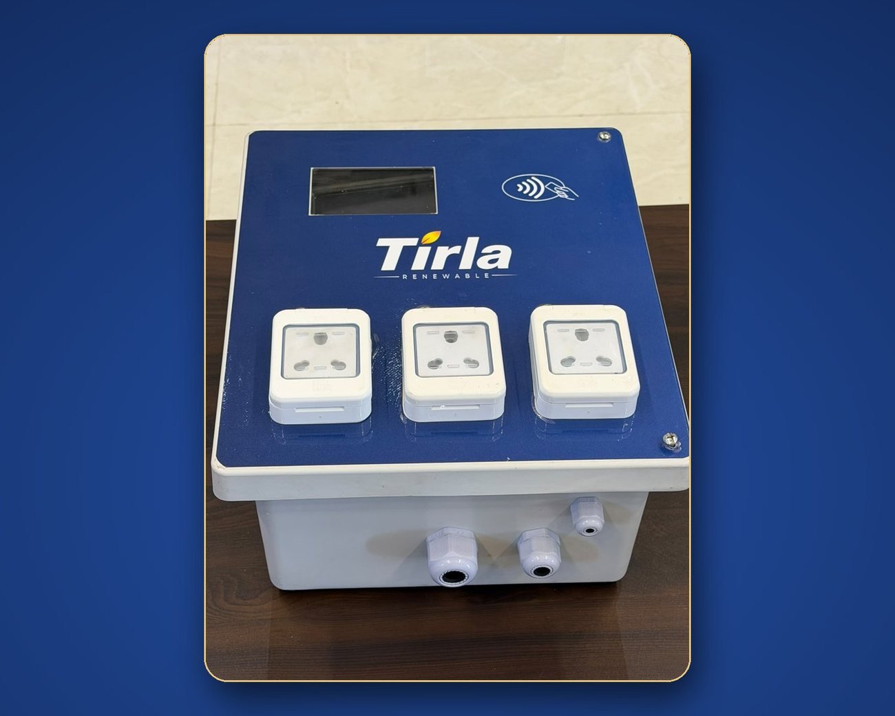Tirla Smart EV Charger with three charging sockets, display and tap-card reader